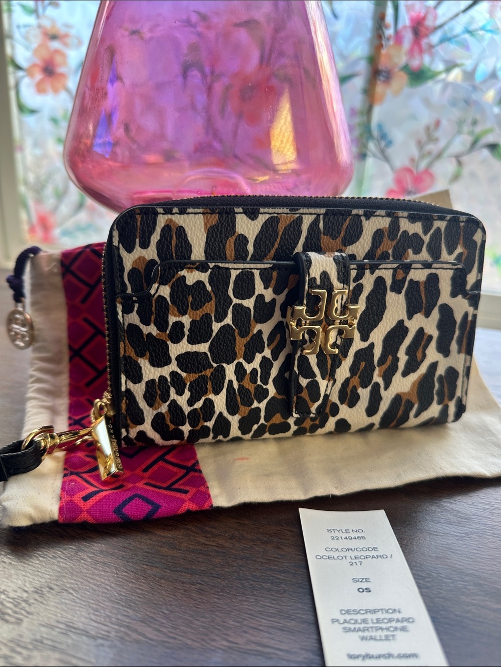 Tory Burch Ocelot Leopard Wallet Wristlet Print Gold Hardware w/dust bag NWT
